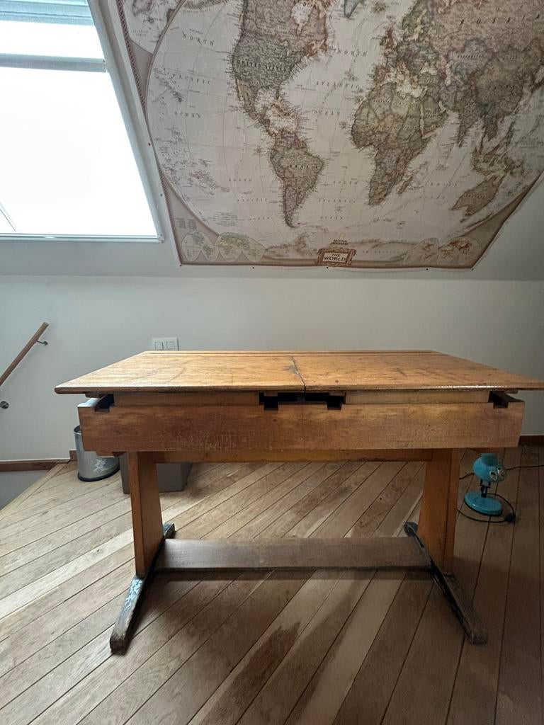 Old-skool schoolbank, goede staat, lichtbruine kleur, Autres marques, Bureau d'écolier, 120 cm, Classique