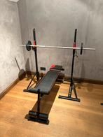 Fitnessbench setup + halters + schijven, Sports & Fitness, Enlèvement, Utilisé, Banc d'exercice