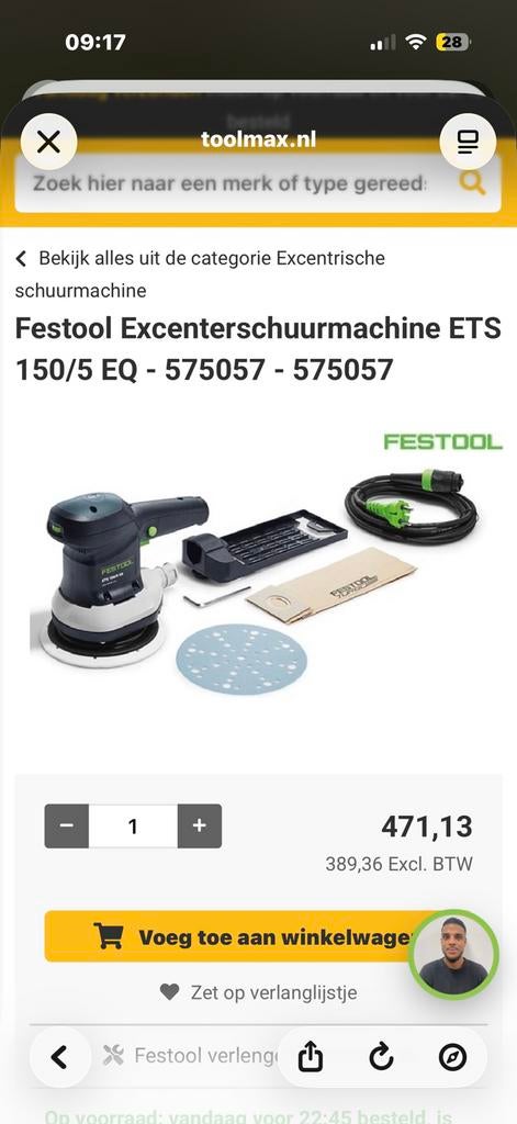 Festool ets 150/5 eq, Ophalen of Verzenden, Zo goed als nieuw