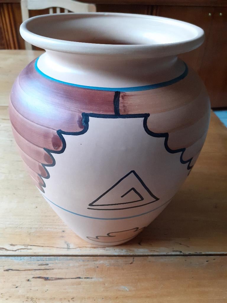 Aardenwerk vaas, indiaans/abstract motief, Huis en Inrichting, Woonaccessoires | Vazen, Zo goed als nieuw, Overige kleuren, Minder dan 50 cm