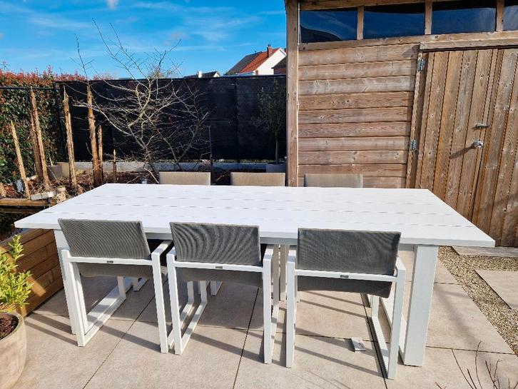 Exterioo tuintafel met 6 stoelen, Jardin & Terrasse, Ensembles de jardin, Utilisé, Salons de jardin, Aluminium, 6 places, Table à dinner
