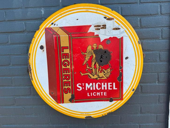 St. Michel emaille reclamebord, Antiek en Kunst, Antiek | Email, Ophalen