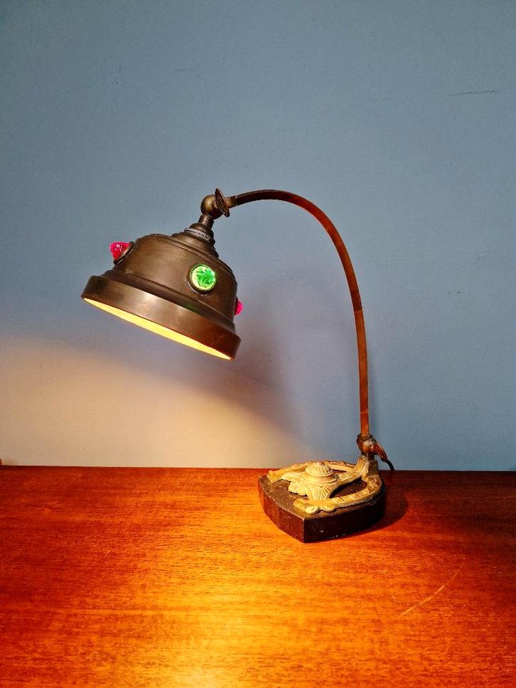 Art Nouveau koperen bureaulamp, jaren 1910, Antiek en Kunst, Antiek | Verlichting, Ophalen of Verzenden