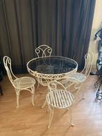 Metalen tafel met 4 stoelen, Tuin en Terras, Ophalen, Gebruikt