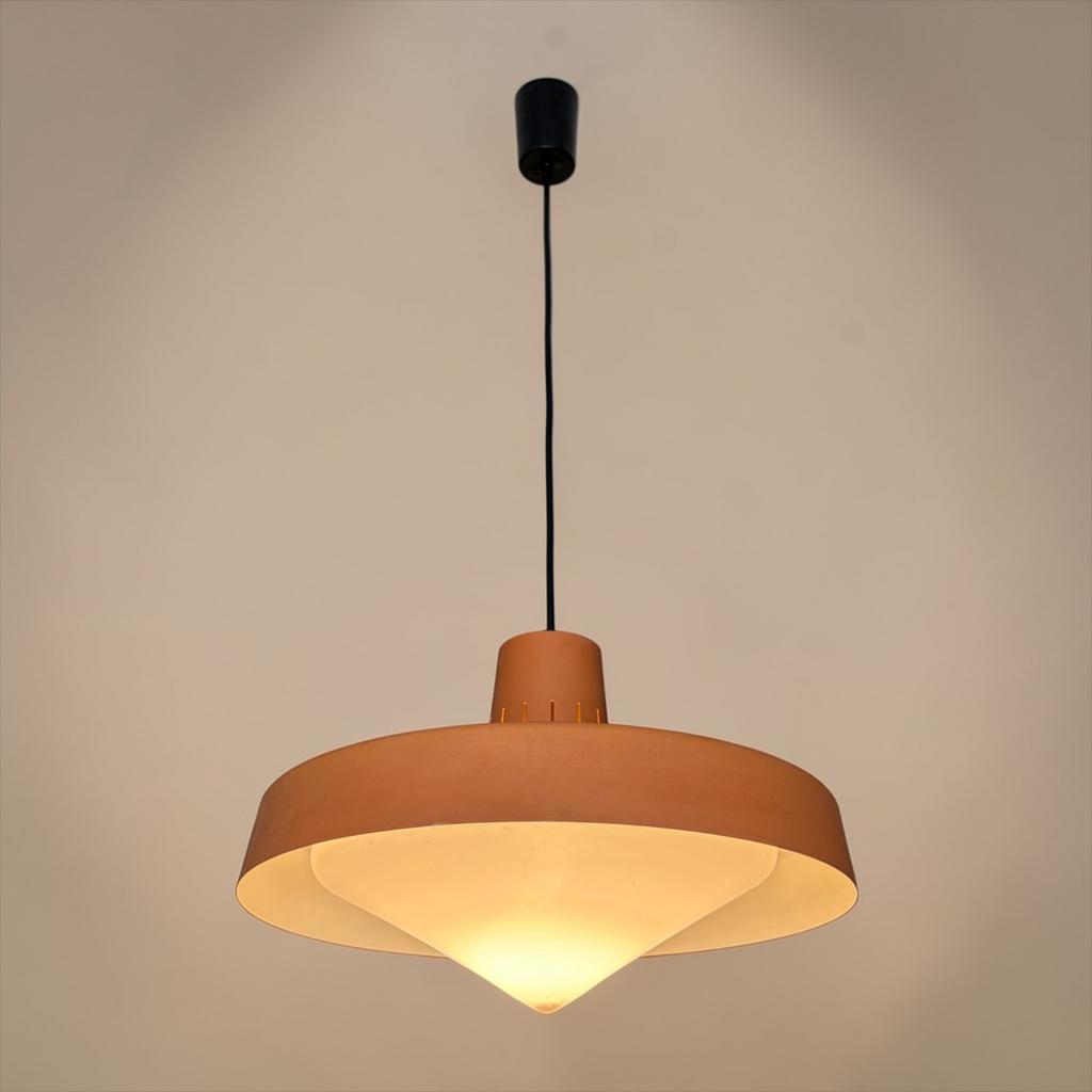 Lustre/lampe suspendue vintage en métal orange saumon, Enlèvement