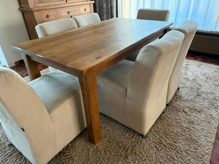 volledige landelijke eetkamer in massief hout, Maison & Meubles, Salles à manger complètes, Utilisé, Moins de 4 chaises, Enlèvement