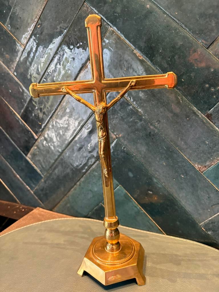 Kruisbeeld messing, Antiek en Kunst, Ophalen