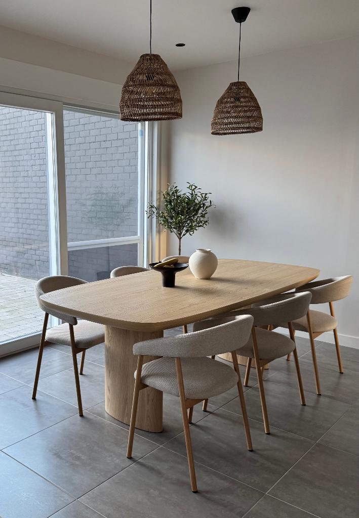 Bootvormige eettafel in natuurkleurige eik, Huis en Inrichting, Tafels | Eettafels, Ophalen, 100 tot 150 cm, Eikenhout, Vijf personen of meer