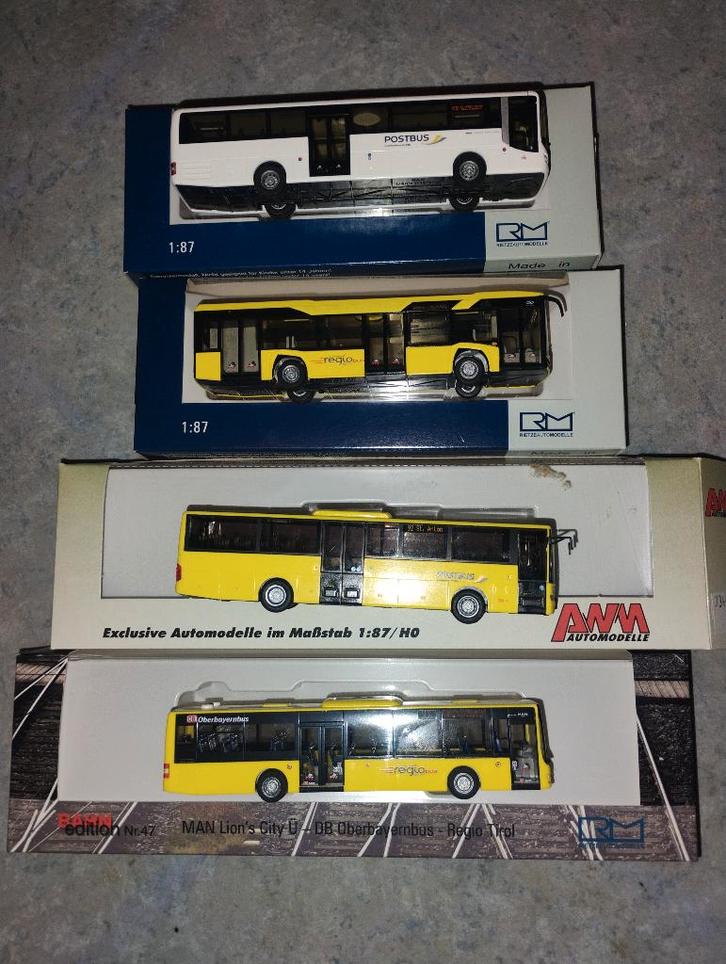 4 CAR  BUS AUTRICHIEN OeBB MAN MB SOLARIS RIETZE AWM, Hobby & Loisirs créatifs, Trains miniatures | HO, Comme neuf, Autres types