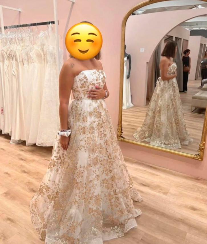 Witte en gouden bal- of trouwjurk, Kleding | Dames, Trouwkleding en Trouwaccessoires, Zo goed als nieuw, Trouwjurk, Wit, Ophalen