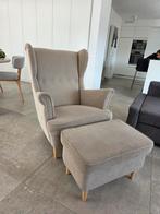 Ikea Strandmon fauteuil met voetenbank, beige, 100 à 125 cm, Comme neuf, Enlèvement, 100 à 125 cm