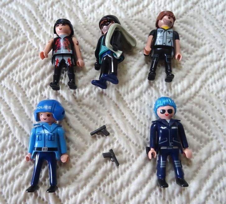 Playmobil 3 boeven en 2 politiegenten, politievrouwen, Kinderen en Baby's, Speelgoed | Playmobil, Gebruikt, Complete set, Ophalen of Verzenden