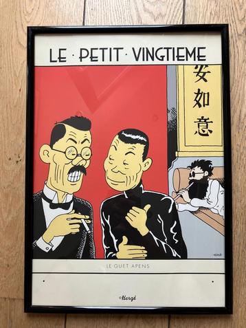 Timbre Tintin sérigraphie imprimé lotus bleu avec cadre, Enlèvement ou Envoi