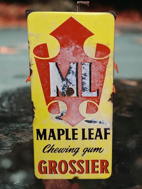 Emaille bord Maple Leaf Chewing Gum Grossier️✅️, Collections, Marques & Objets publicitaires, Utilisé, Panneau publicitaire, Enlèvement ou Envoi