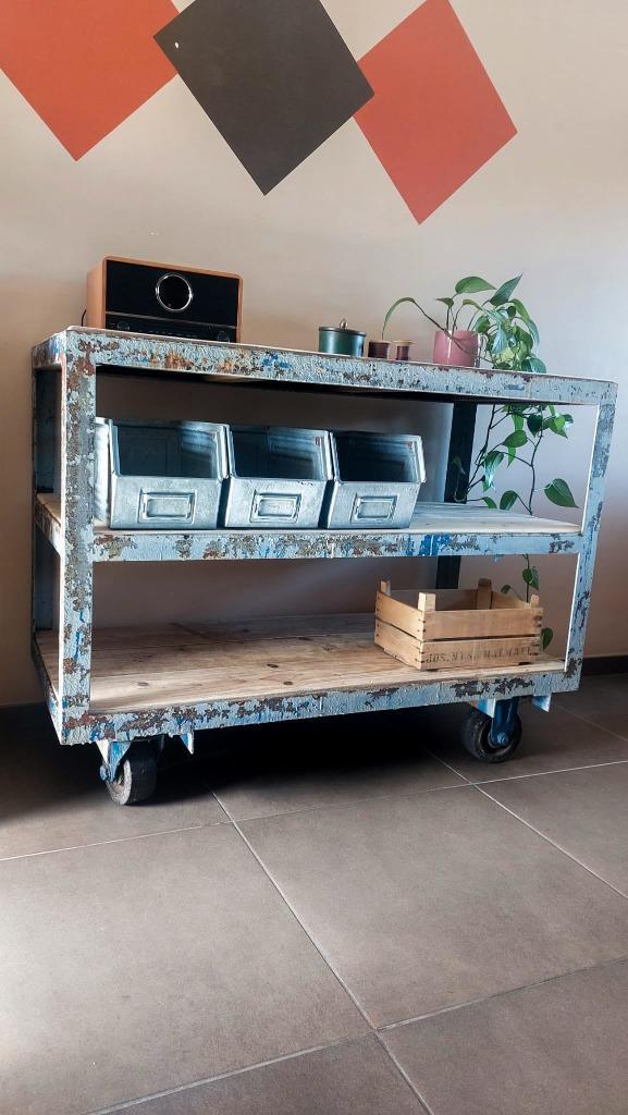 industriële werkbank, metalen kar, Antiek en Kunst, Antiek | Meubels | Kasten, Ophalen