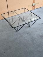 Vintage salontafel metalen frame met glazen plaat, Huis en Inrichting, Ophalen, Gebruikt, 50 tot 100 cm, Vierkant