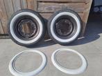 Vw cox 2 jantes 5 trous avec pneus et 4 flancs blancs, Ophalen, 15 inch, Band(en), 195 mm