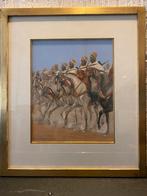 Marokkaans schilderij onder frame - paarden en ruiters, Antiek en Kunst
