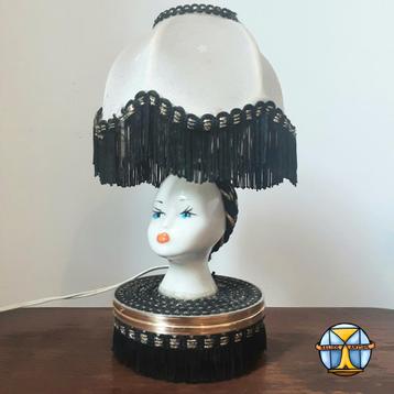 Unieke vintage Itiliaanse bohemian porselein hoofd tafellamp