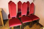 Vol Eiken stoelen met rode velours bekleding, 6 stuks, Ophalen