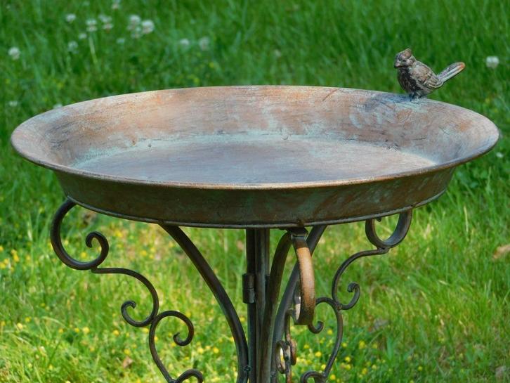 Vogelbad met Vogeltje - 74 cm - Metaal - Groen/Bruin, Tuin en Terras, Vogelhuisjes en Vogelbaden, Ophalen of Verzenden