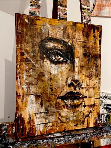 Origineel abstract schilderij bruintinten Mk Art beschikbaar voor biedingen