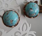 Antieke vergulde oorclips met Boheemse turquoise glas, Verzenden, Oorbellen