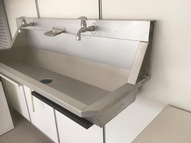 Industriële Wasbak, Wastafel in aluminium 120x42x37cm, Doe-het-zelf en Bouw, Sanitair, Zo goed als nieuw, Wastafel, Chroom, Koper