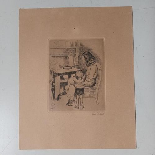 Marcel Stobbaerts (1899-1979) - ets - "Moeder met kind aan d, Antiek en Kunst, Kunst | Etsen en Gravures, Ophalen of Verzenden