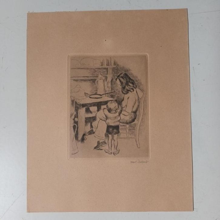 Marcel Stobbaerts (1899-1979) - ets - "Moeder met kind aan d, Antiek en Kunst, Kunst | Etsen en Gravures, Ophalen of Verzenden