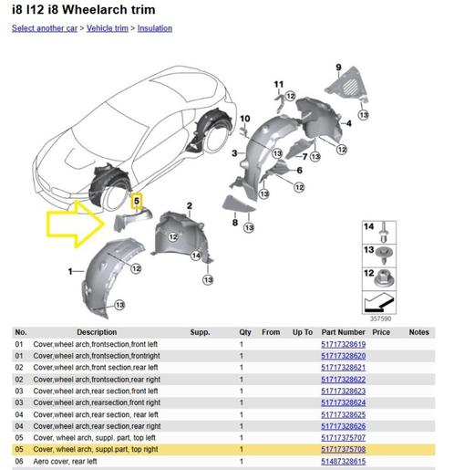 OEM BMW i8 I12 #51717375708 Wielkuipafdekplaat, Auto-onderdelen, Carrosserie, Spatbord, BMW, Voor, Rechts, Nieuw, Ophalen of Verzenden