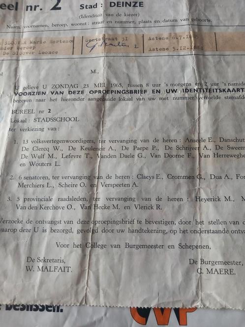 Verkiezingen 1965 in Deinze, Postzegels en Munten, Aandelen en Waardepapieren, Ophalen of Verzenden