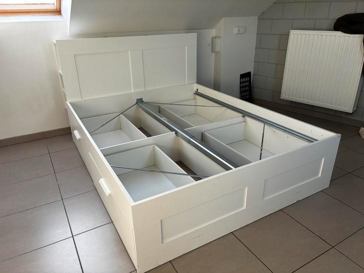 IKEA Bedrame Brimes met achterwand en lattenbodem 160 x 200, Maison & Meubles, Chambre à coucher | Lits, Comme neuf, Enlèvement