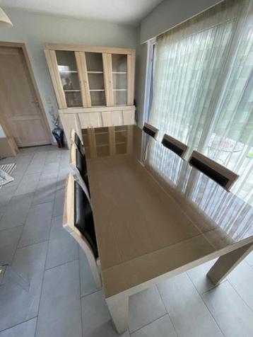 Eiken Eetkamerset – Tafel met 8 Stoelen + 3 Bijpassende Kast, Enlèvement, Utilisé, 8 chaises ou plus