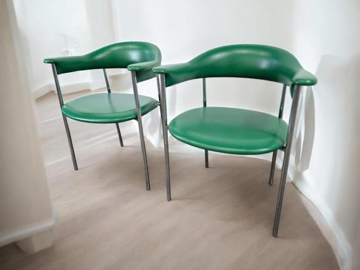 set van 2 vintage groene stoelen / fauteuils / loungechairs, Antiek en Kunst, Curiosa en Brocante, Ophalen of Verzenden