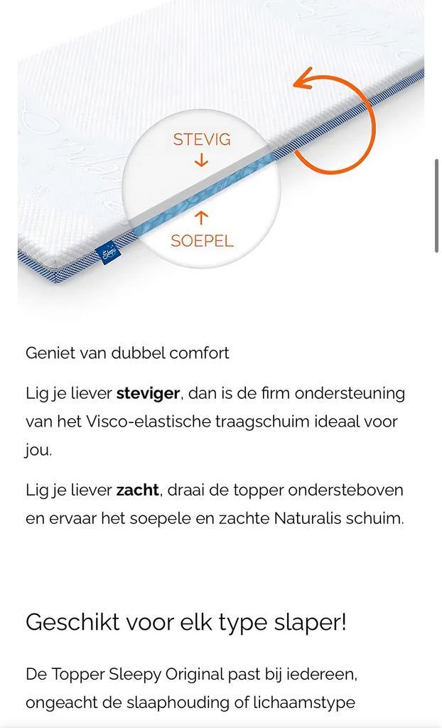 Sleepy topper 180/200 2 hardheden, Huis en Inrichting, Slaapkamer | Matrassen en Bedbodems, Zo goed als nieuw, Matras, Ophalen