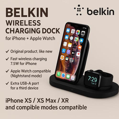 Belkin Boost Up draadloos oplaadstation voor iPhone + Apple, Telecommunicatie, Mobiele telefoons | Telefoon-opladers, Zo goed als nieuw