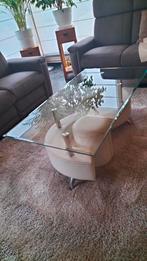 Salontafel met glasplaat en 2 taboeretjes in kunstleder, Maison & Meubles, Tables | Tables de salon, Comme neuf, Enlèvement, Rectangulaire