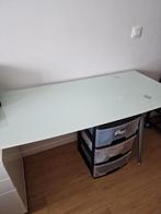 Glazen bureau , 2 schuiven en 1 diepe schuif. Wit+ mat glas, Comme neuf, Enlèvement ou Envoi, Bureau