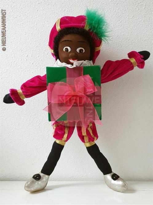 Authentieke Etos kado zwarte Piet pop - 45cm, roze/groen, Divers, Saint-Nicolas, Envoi