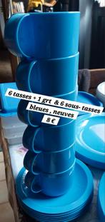6 tasses & 6 sous-tasses , bleues , neuves., Neuf