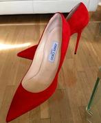 Jimmy Choo Hoge Rode Suede Stiletto Hakken maat 38, Verzenden, Zo goed als nieuw