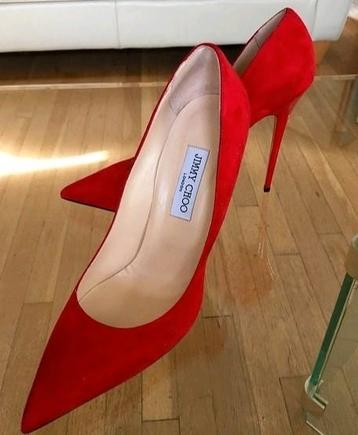 Talons aiguilles Jimmy Choo en daim rouge taille 38, Envoi, Comme neuf
