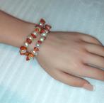 Juwelenset 2 armbanden zoetwaterparel en koraal, Handtassen en Accessoires, Armbanden, Nieuw, Overige materialen, Oranje, Verzenden