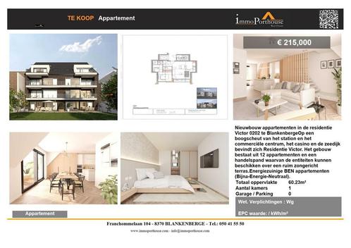 Appartement te koop in Blankenberge, 1 slpk, Immo, Maisons à vendre, Appartement