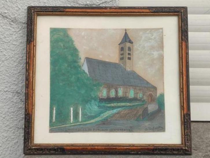 aquarelle eglise de berchem st agathe signe verfaillie, Antiek en Kunst, Kunst | Schilderijen | Klassiek, Ophalen of Verzenden
