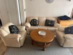 Witte salonset in 3 delen met massief houten tafel, Ophalen, Zo goed als nieuw