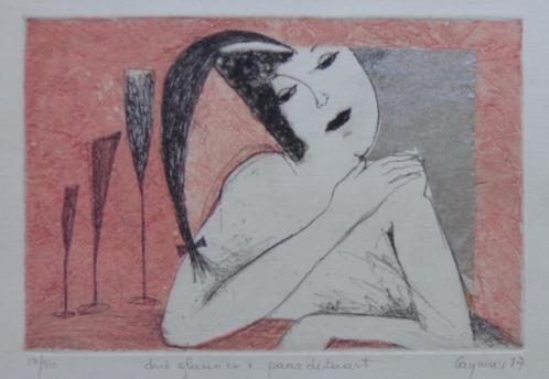 KATRIEN CAYMAX / PAARDENSTAART / KLEURETS / 24x31cm / SIG, Antiek en Kunst, Kunst | Litho's en Zeefdrukken, Ophalen of Verzenden