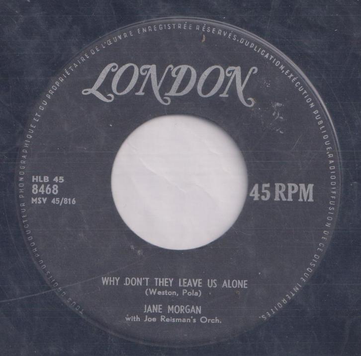 Jane Morgan - Why don't they leave us alone - Soul, Cd's en Dvd's, Vinyl Singles, Gebruikt, Single, R&B en Soul, 7 inch, Ophalen of Verzenden