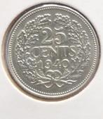 Munt Nederland 25 cent 1940 - Zilver, Zilver, 25 cent, Ophalen of Verzenden, Koningin Wilhelmina